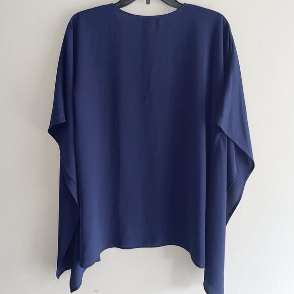 Michael Kors Poncho Blouse Top Womens Oversized M V Neck Navy Blue Chiffon - Picture 4 of 8